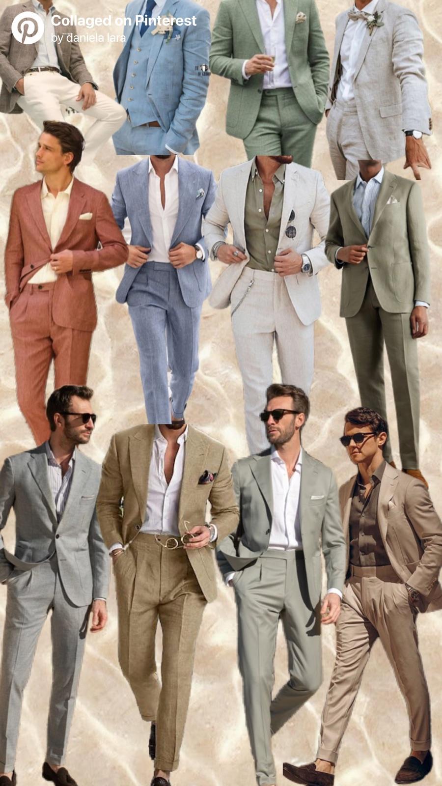 Inspiración de trajes ligeros en tonos naturales para hombres